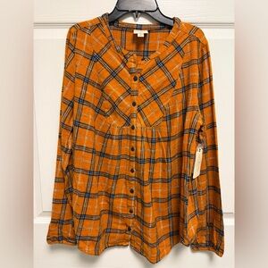 Orange Plaid‎ Button-Up Shirt John's Bay women's size S